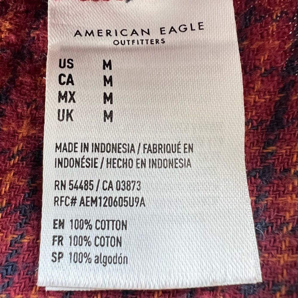 American Eagle Red Plaid Button-Up Cropped Lightweight Oversize Blouse SZ M - Picture 10 of 14